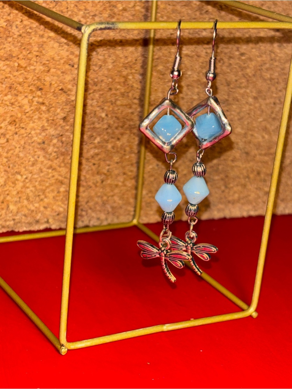 Blue Glass Bead Dragonfly Dangle Earrings - Women Jewelry